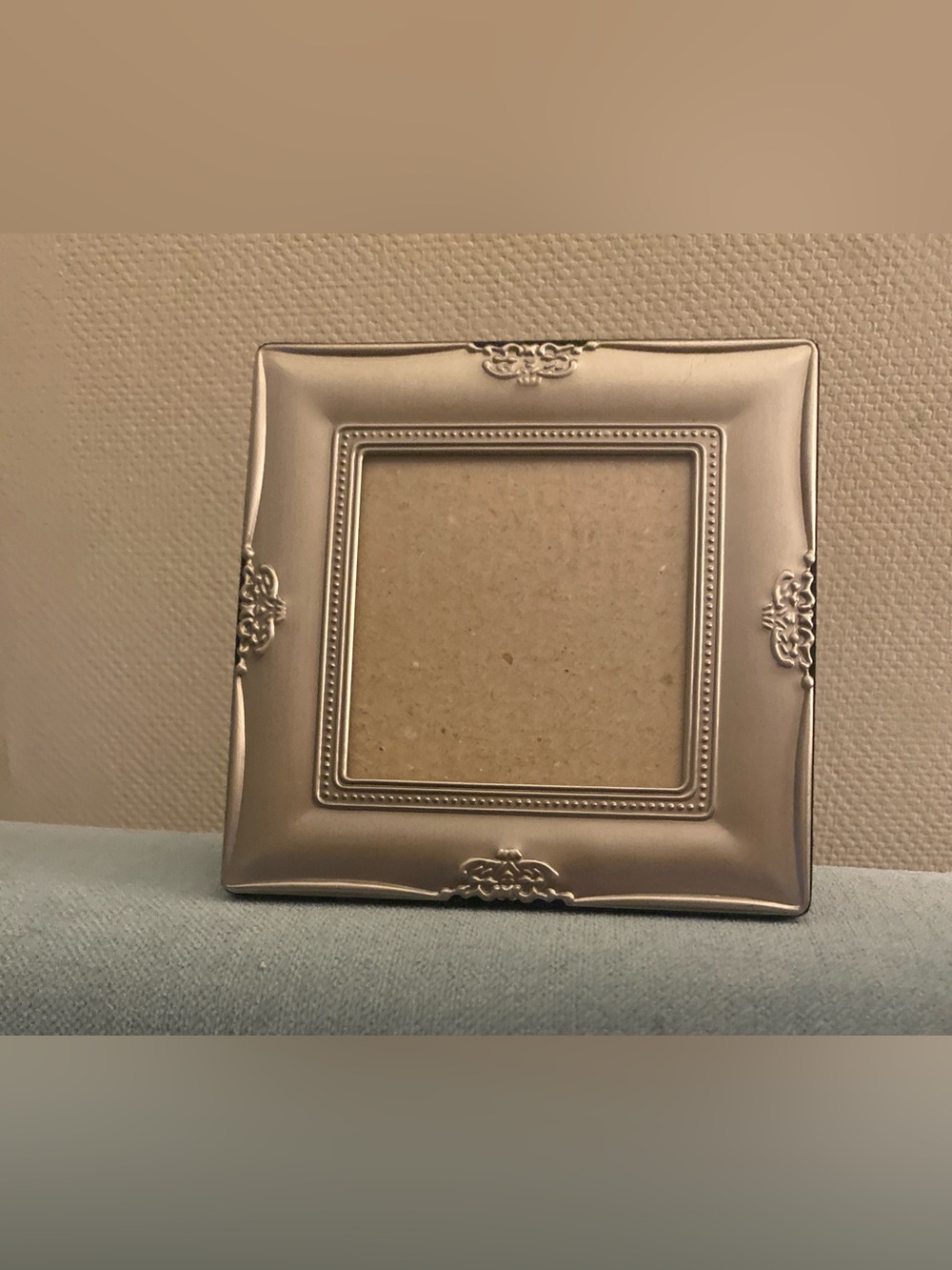 Vintage 90s Connoisseur Ornate Brushed Silver 3x3 Square Picture Frame Tabletop